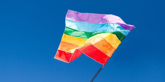 The rainbow flag being waved at the Gay Parade in Florainopolis.