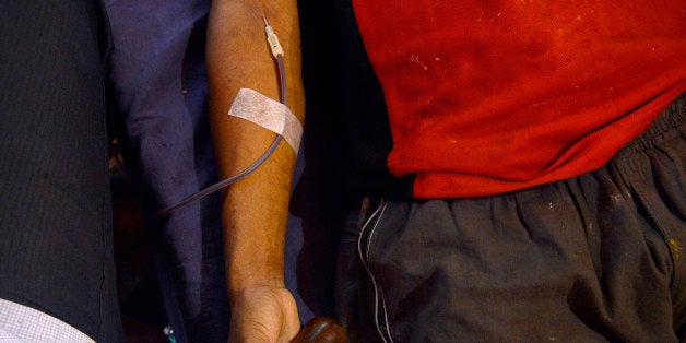 HAZRA PARK, KOLKATA, INDIA - 2015/06/25: BJP Yuva Morcha organized a blood donation in Hazra Park during the occasion of 63rd