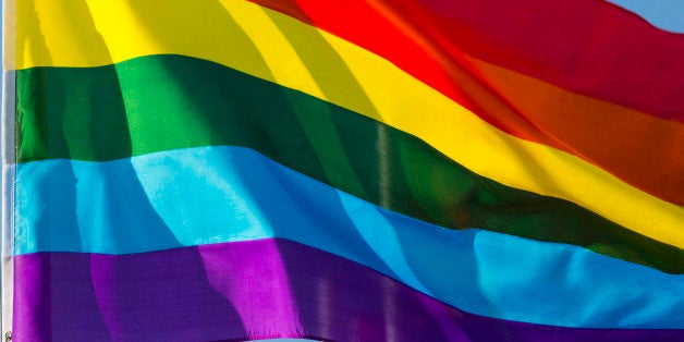 Rainbow flags in the wind. The rainbow flag, sometimes called 'the freedom flag', is commonly used as a symbol of lesbian, ga