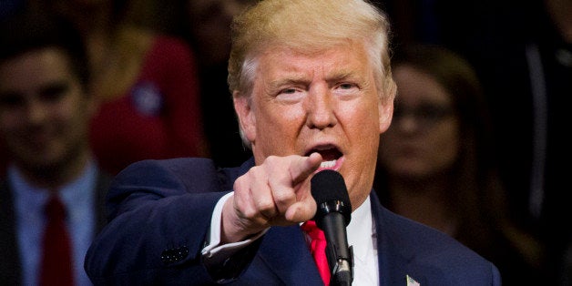 TOPSHOT - Republican presidential nominee Donald Trump speaks during a rally at Mohegan Sun Arena in Wilkes-Barre, Pennsylvania on October 10, 2016. / AFP / DOMINICK REUTER (Photo credit should read DOMINICK REUTER/AFP/Getty Images)