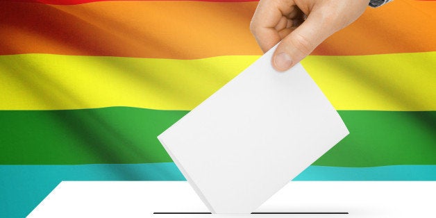 Ballot box with national flag on background series - LGBT flag