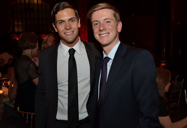 Sean Eldridge, president of Hudson River Ventures, left, and Chris Hughes, editor-in-chief and publisher of The New Republic and a founder of Facebook Inc., stand for a photograph during the Paris Review Spring Revel gala in New York, U.S., on Tuesday, April 3, 2012. The Paris Review Spring Revel is an annual gala held in celebration of great American writers and writing. This year's benefit celebrated the literary magazine's 200th issue. Photographer: Amanda Gordon/Bloomberg via Getty Images 