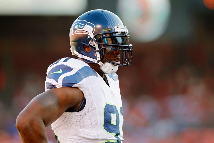 SAN FRANCISCO, CA - OCTOBER 18: Defensive Chris Clemons #91 of the Seattle Seahawks warms up before a game against the San F