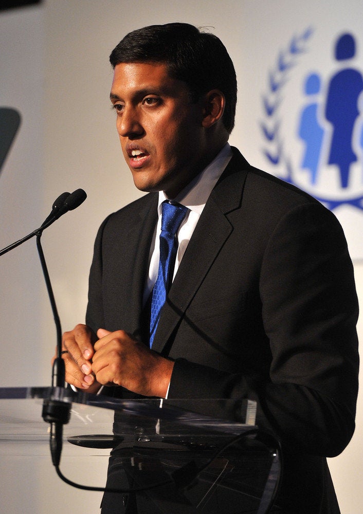 NEW YORK, NY - SEPTEMBER 25: Dr. Rajiv Shah speaks onstage at the United Nations Every Woman Every Child Dinner 2012 on Sept