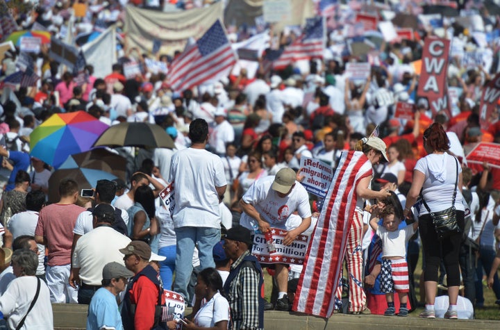 WASHINGTON, DC - APRIL 10: Scores of people turned out for 'Time is Now' a rally in support of immigration reform outside the U.S. Capitol on Wednesday April 10, 2013 in Washington, DC. (Photo by Matt McClain/ The Washington Post via Getty Images)