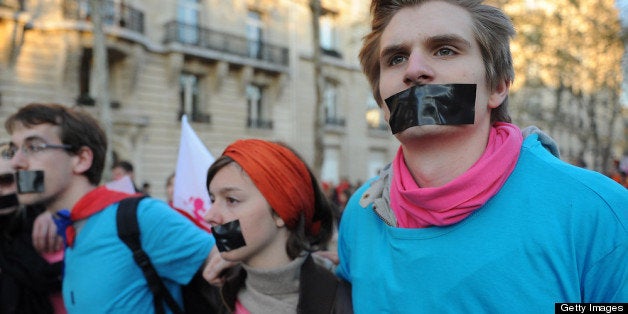 PARIS, FRANCE - APRIL 23: Anti-same sex marriage activists of the anti-gay marriage movement 'la Manif pour Tous' protest du