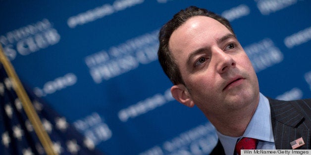 WASHINGTON, DC - MARCH 18: Republican National Committee Chairman Reince Priebus talks with members of the press after speaking at the National Press Club March 18, 2013 in Washington, DC. During his remarks on a recent 'autopsy' held by the RNC on its shortcomings in the 2012 presidential campaign, Priebus announced a series of recommendations including fewer presidential debates, an earlier national convention, and community outreach programs in addition to other new initiatives. (Photo by Win McNamee/Getty Images)