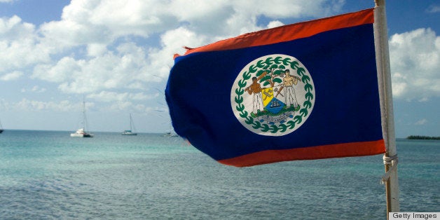 Belizean flag on a boat, Ambergris Caye, Belize