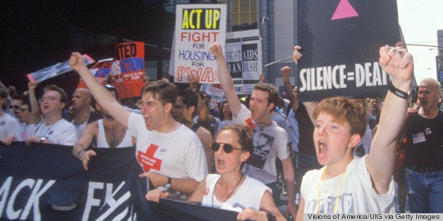 Demonstrators chanting at AIDS rally, New York City, New York (Photo by Visions of America/UIG via Getty Images)