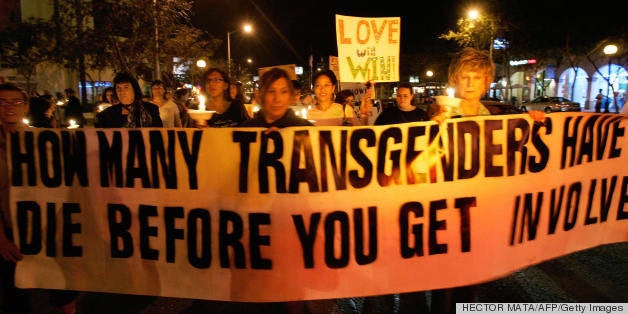 West Hollywood, UNITED STATES: Members of the Gay, Lesbian and Transgender community demonstrate during the 'Transgender Day