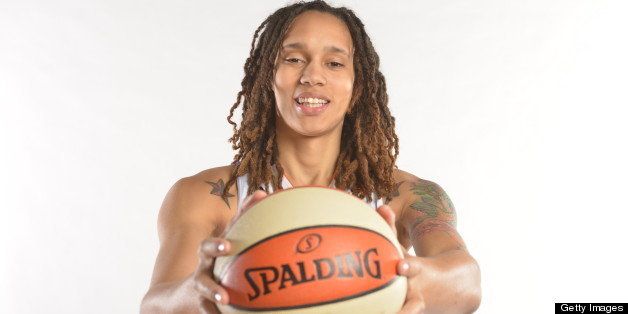 PHOENIX, AZ - MAY 10: Brittney Griner #42 of the Phoenix Mercury poses for a photo during 2013 Phoenix Mercury Media Day on May 10, 2013 at U.S. Airways Center in Phoenix, Arizona. NOTE TO USER: User expressly acknowledges and agrees that, by downloading and or using this Photograph, user is consenting to the terms and conditions of the Getty Images License Agreement. Mandatory Copyright Notice: Copyright 2013 NBAE (Photo by Barry Gossage/NBAE via Getty Images)