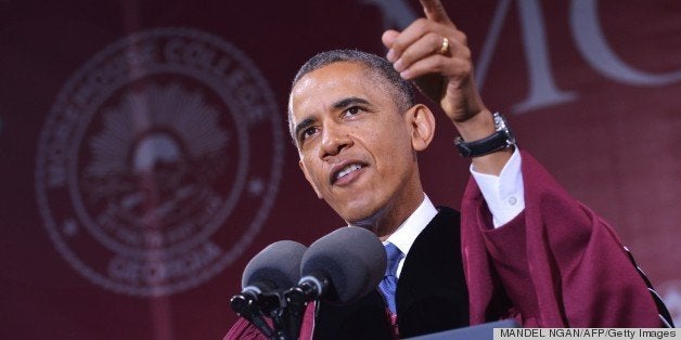 US President Barack Obama delivers the commencement address during a ceremony at Morehouse College on May 19, 2013 in Atlanta, Georgia. AFP PHOTO/Mandel NGAN (Photo credit should read MANDEL NGAN/AFP/Getty Images)