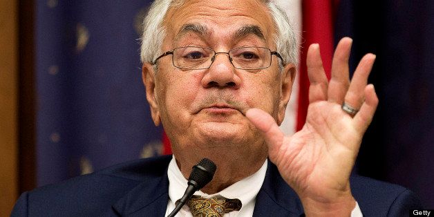 Representative Barney Frank, a Democrat from Massachusetts, questions Ben S. Bernanke, chairman of the U.S. Federal Reserve, during his semiannual monetary policy report to the House Financial Services Committee in Washington, D.C., U.S., on Wednesday, July 18, 2012. Treasuries remained higher as Bernanke reiterated during his second day of testimony to Congress that the U.S. fiscal situation is ?unsustainable,? stoking demand for the securities. Photographer: Joshua Roberts/Bloomberg via Getty Images 