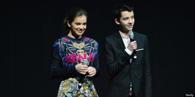 LAS VEGAS, NV - APRIL 18: Actress Hailee Steinfeld (L) and actor Asa Butterfield speak during a Lionsgate Motion Picture Group presentation to promote the upcoming film 'Ender's Game' at The Colosseum at Caesars Palace during CinemaCon, the official convention of the National Association of Theatre Owners, on April 18, 2013 in Las Vegas, Nevada. (Photo by Ethan Miller/Getty Images)