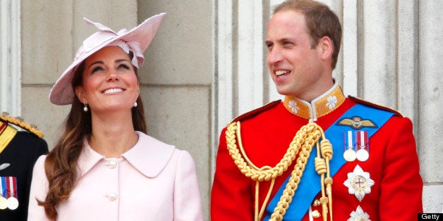 LONDON, UNITED KINGDOM - JUNE 15: (EMBARGOED FOR PUBLICATION IN UK NEWSPAPERS UNTIL 48 HOURS AFTER CREATE DATE AND TIME) Catherine, Duchess of Cambridge and Prince William, Duke of Cambridge stand on the balcony of Buckingham Palace during the annual Trooping the Colour Ceremony on June 15, 2013 in London, England. Today's ceremony which marks the Queen's official birthday will not be attended by Prince Philip the Duke of Edinburgh as he recuperates from abdominal surgery. This will also be The Duchess of Cambridge's last public engagement before her baby is due to be born next month. (Photo by Max Mumby/Indigo/Getty Images)