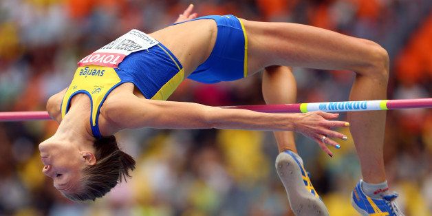 MOSCOW, RUSSIA - AUGUST 15: Emma Green Tregaro of Sweden competes in the Women's High Jump qualification during Day Six of the 14th IAAF World Athletics Championships Moscow 2013 at Luzhniki Stadium on August 15, 2013 in Moscow, Russia. (Photo by Mark Kolbe/Getty Images)