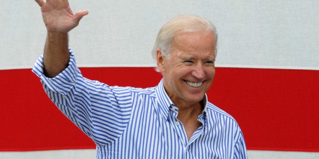 INDIANOLA, IOWA - SEPTEMBER 15: U.S. Vice President Joe Biden greets the crowd prior to speaking at the 36th Annual Harkin St