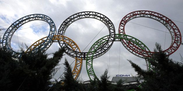 Olympic rings stand in front of the airport in Adler outside Sochi on November 30, 2013. Sochi will host the 2014 Winter Olympics that start on February 7, 2014 . AFP PHOTO / YURI KADOBNOV (Photo credit should read YURI KADOBNOV/AFP/Getty Images)