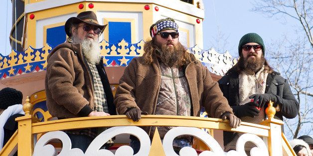 NEW YORK, NY - NOVEMBER 28: (L-R) TV personalities Silas Merritt 'Si' Robertson, WIllie Robertson and Jep Robertson of Duck Dynasty attend the 87th annual Macy's Thanksgiving Day parade on November 28, 2013 in New York City. (Photo by Michael Stewart/WireImage)