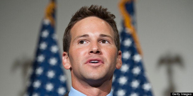 UNITED STATES - JULY 16: Rep. Aaron Schock, R-Ill., speaks to the media following the Republicans' 'America Speaking Out' for