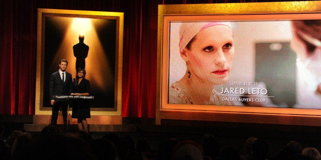 BEVERLY HILLS, CA - JANUARY 16: Chris Hemsworth and Academy President Cheryl Boone Isaacs announce Jared Leto as a nominee for Best Supporting Actor at the 86th Academy Awards Nominations Announcement at the AMPAS Samuel Goldwyn Theater on January 16, 2014 in Beverly Hills, California. (Photo by Kevin Winter/Getty Images)