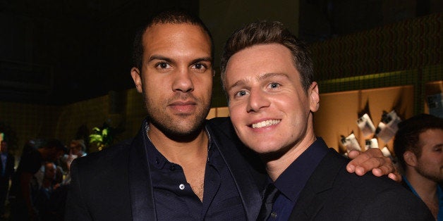 HOLLYWOOD, CA - JANUARY 15: Actors O-T Fagbenie and Jonathan Groff attend the after party for the premiere of HBO's 'Looking' at Paramount Studios on January 15, 2014 in Hollywood, California. (Photo by Alberto E. Rodriguez/Getty Images)