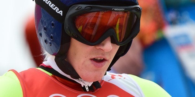 Austria's Daniela Iraschko-Stolz readies to compete in the Women's Ski Jumping Normal Hill Individual official training at th
