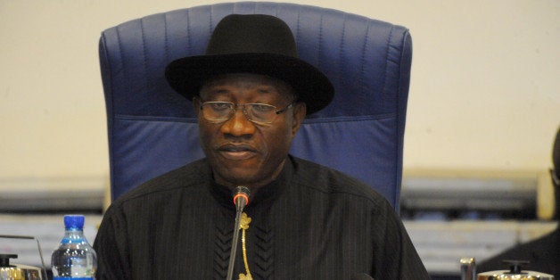 Nigerian President Goodluck Jonathan speaks during the ECOWAS Summit in Abuja on July 17, 2013.The two-day 43rd Ordinary Session of the ECOWAS Authority of Heads of State and Government, is focused among others, the political and security situations in Mali and Guinea Bissau, which are preparing for crucial post-crisis elections.Presidential polls have been fixed for 28 July and 24 November 2013, respectively in Mali and Guinea Bissau, following military coups in both countries last year and the armed insurrection in northern Mali. AFP PHOTO/PIUS UTOMI EKPEI (Photo credit should read PIUS UTOMI EKPEI/AFP/Getty Images)