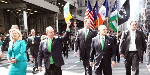 NEW YORK, NY - MARCH 17: (2nd L) New York City Mayor Michael R. Bloomberg and New York City Police Commissioner Raymond W. Kelly (C) march up Fifth Avenue at the 251st annual St. Patrick's Day parade on the March 17, 2012 in New York, United States. (Photo by Paul Zimmerman/Getty Images)