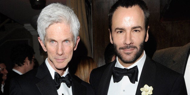 LONDON, ENGLAND - FEBRUARY 21: (EMBARGOED FOR PUBLICATION IN UK TABLOID NEWSPAPERS UNTIL 48 HOURS AFTER CREATE DATE AND TIME. MANDATORY CREDIT PHOTO BY DAVE M. BENETT/GETTY IMAGES REQUIRED) Richard Buckley and Tom Ford arrive for the dinner following the Orange British Academy Film Awards 2010, at The Grosvenor House Hotel on February 21, 2010 in London, England. (Photo by Dave M. Benett/Getty Images)