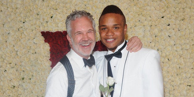 NEW YORK, NY - MAY 03: Actor Gerald McCullouch (L) and Derrick Gordon visit the Ketel One VIP Red Carpet Suite at the 25th Annual GLAAD Media Awards on May 3, 2014 in New York City. (Photo by Brad Barket/Getty Images for Ketel One)