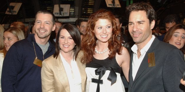 NEW YORK - MAY 18: (L-R) Sean Hayes, Megan Mullally, Debra Messing, and Eric McCormack from the Cast of 'Will and Grace' walk on the floor of the New York Stock Exchange on May 18, 2006 in New York City. (Photo by Brad Barket/Getty Images)