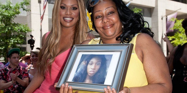 NEW YORK, NY - JUNE 29: Grand Marshal Laverne Cox (L) and Delores Nettles, mother of slain transgender woman Islan Nettles,