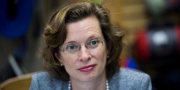 UNITED STATES - APRIL 16: Democratic candidate for U.S. Senate Michelle Nunn listens during her tour of the Whitewater Express rafting business by the Chattahoochee River in Columbus, Ga., on Wednesday, April 16, 2014. (Photo By Bill Clark/CQ Roll Call)