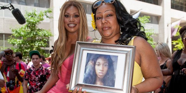 NEW YORK, NY - JUNE 29: Grand Marshal Laverne Cox (L) and Delores Nettles, mother of slain transgender woman Islan Nettles, attend the 2014 NYC Pride March on June 29, 2014 in New York City. (Photo by D Dipasupil/Getty Images)