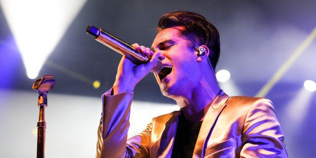 LOS ANGELES, CA - AUGUST 26: Vocalist Brendon Urie of Panic! At the Disco performs at The Greek Theatre on August 26, 2014 in Los Angeles, California. (Photo by Chelsea Lauren/Getty Images)