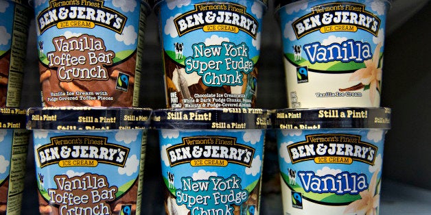Ben & Jerry's brand ice cream sits in a supermarket freezer in Princeton, Illinois, U.S., on Wednesday, July 2, 2014. Rising