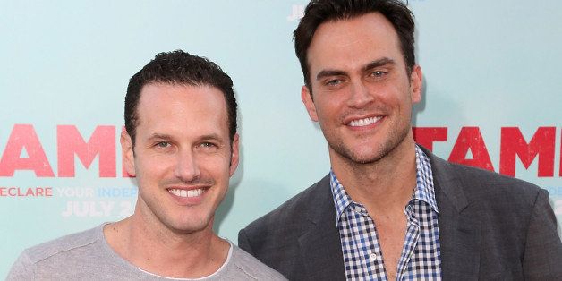 HOLLYWOOD, CA - JUNE 30: Actor Cheyenne Jackson (R) and Jason Landau attend the premiere of Warner Bros. Pictures' 'Tammy' at TCL Chinese Theatre on June 30, 2014 in Hollywood, California. (Photo by David Livingston/Getty Images)