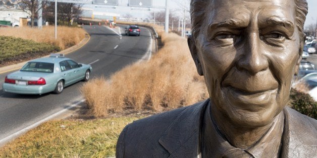 A statue of former US President Ronald Reagan is seen February 6, 2014 at the entrance to Ronald Reagan International Airport in Washington, DC. Ronald Reagan was the 40th US president and born on February 6, 1911 in Tampico, Illinois. AFP PHOTO/Paul J. Richards (Photo credit should read PAUL J. RICHARDS/AFP/Getty Images)