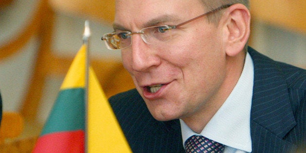 Latvian Foreign Minister Edgars Rinkevics is pictured during a meeting with Lithuania's President Dalia Grybauskaite in Vilni