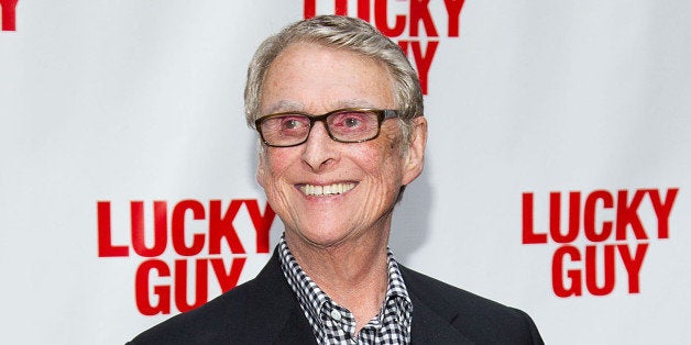 FILE - This April 1, 2013 file photo shows director Mike Nichols at the "Lucky Guy" opening night in New York. Nichols is getting his hands dirty in Harold Pinter's "Betrayal," a play about a love triangle and the pain of loss that stars real-life couple Rachel Weisz and Daniel Craig. Previews start Oct. 1 and opening night is Oct. 27 at the Barrymore Theatre in New York. (Photo by Dario Cantatore/Invision/AP, File)