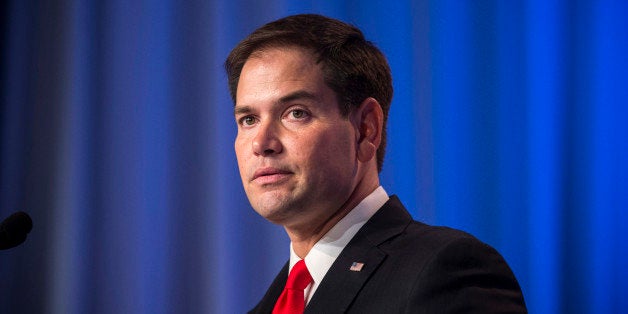 WASHINGTON, DC - OCTOBER 11: Senator Marco Rubio (R-FL), speaks at the 2013 Values Voter Summit, held by the Family Research Council, on October 11, 2013 in Washington, DC. The summit, which goes for three days, is attended by a number of Republican senators and high profile conservative voices in American politics. (Photo by Andrew Burton/Getty Images)