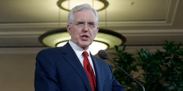 Elder D. Todd Christofferson of the Church's Quorum of the Twelve Apostles speaks during a news conference at the Conference Center, Tuesday, Jan. 27, 2015, in Salt Lake City. Mormon church leaders are making a national appeal for a "balanced approach" in the clash between gay rights and religious freedom. The church is promising to support some housing and job protections for gays and lesbians in exchange for legal protections for believers who object to the behavior of others. (AP Photo/Rick Bowmer)