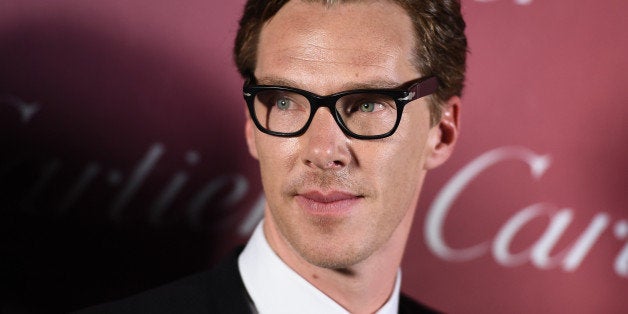 Benedict Cumberbatch, of "The Imitation Game", poses in the press room after winning the ensemble performance award at the 26th annual Palm Springs International Film Festival Awards Gala on Saturday, Jan. 3, 2015, in Palm Springs, Calif. (Photo by Jordan Strauss/Invision/AP)