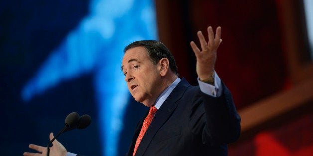 Former US presidential contender Mike Huckabee speaks during the third day of the 2012 Republican national Convention at the