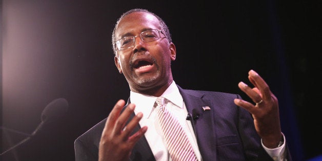 DES MOINES, IA - JANUARY 24: Dr. Ben Carson speaks to guests at the Iowa Freedom Summit on January 24, 2015 in Des Moines, Iowa. The summit is hosting a group of potential 2016 Republican presidential candidates to discuss core conservative principles ahead of the January 2016 Iowa Caucuses. (Photo by Scott Olson/Getty Images)