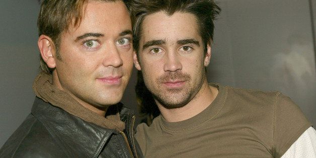 NEW YORK - APRIL 1: (U.S. TABS OUT) Actor Colin Farrell (R) and his brother Eamonn appear on MTV's Total Request Live April 1, 2003 at the MTV Times Square Studios in New York City. (Photo by Scott Gries/Getty Images)