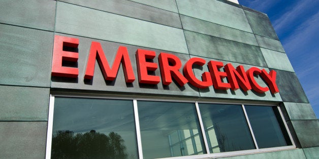 Emergency sign on contemporary building