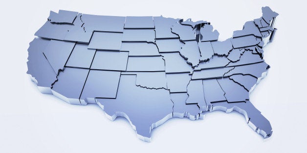 3D illustration of United States based on public domain map of USA found at: http://smartskies.nasa.gov/stan.html