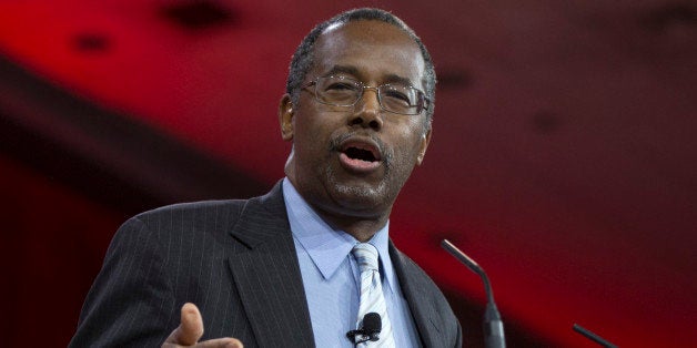 FILE - In this Feb. 26, 2015 file photo, Ben Carson speaks in National Harbor, Md. Carson has created an exploratory committee to run for president, becoming the first high-profile Republican candidate to formally enter the 2016 presidential contest. (AP Photo/Carolyn Kaster, File)